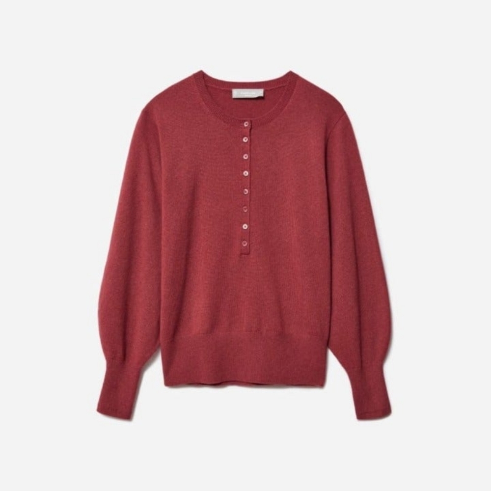 Everlane Cashmere Henley in deep rose